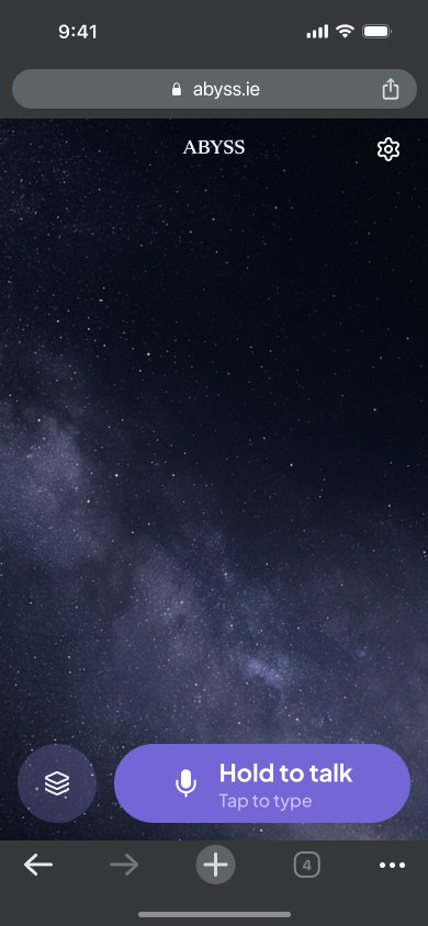 The Abyss home screen with the Hold to talk button